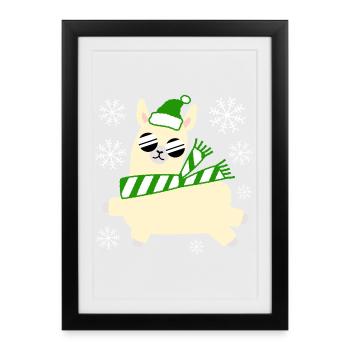 Llama – Weihnachten - Gerahmtes Poster (27 × 37 cm) - Schwarz - Vorne