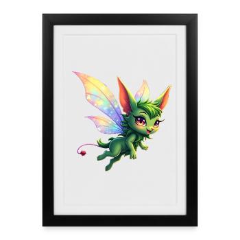 Dragon Vert aux ailes arc-en-ciel - Affiche encadrée (27 × 37 cm) - noir - Devant