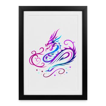 Dragon tribal mystique aux couleurs néon - Affiche encadrée (27 × 37 cm) - noir - Devant