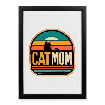 Cat Mom Vintage Sunset Cat Cats - Framed poster (27 × 37 cm) - black - Front