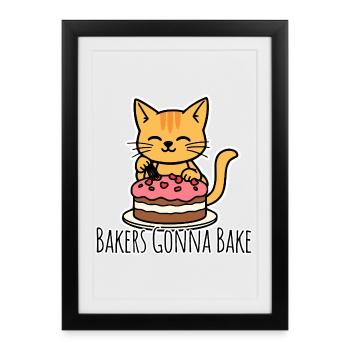 The cute baker cat bakes a cake! - Framed poster (27 × 37 cm) - black - Front