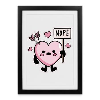 Kawaii Heart Nope Sign Anti Valentine’s Day - Affiche encadrée (27 × 37 cm) - noir - Devant