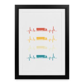camion heartbeat routier cadeau chauffeur - Affiche encadrée (27 × 37 cm) - noir - Devant