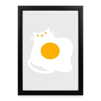 Drôle de chat en cuisinière aux œufs au plat - Affiche encadrée (27 × 37 cm) - noir - Devant