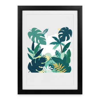 Nature de la jungle forêt feuilles paysage - Affiche encadrée (27 × 37 cm) - noir - Devant