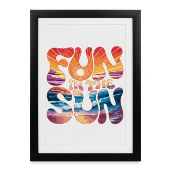 Fun In The Sun Soleil Rétro Vacances d’été à la plage Soleil - Affiche encadrée (27 × 37 cm) - noir - Devant