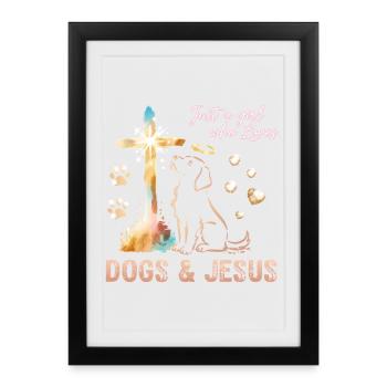 Les chiens aiment Jésus Croix de Lumière - Affiche encadrée (27 × 37 cm) - noir - Devant