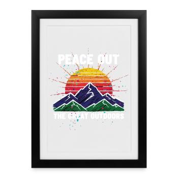 Peace Out Great Outdoors Mountain Sun - Framed poster (27 × 37 cm) - black - Front