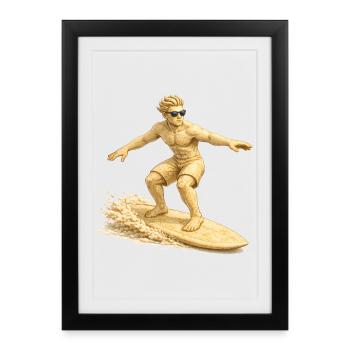Surfeur de sable sur la planche de surf - Affiche encadrée (27 × 37 cm) - noir - Devant