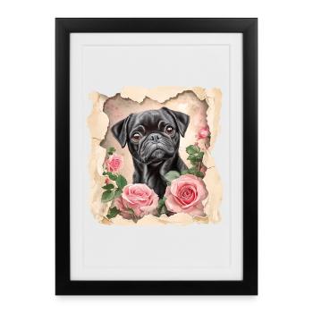 Black Pug Vintage - Affiche encadrée (27 × 37 cm) - noir - Devant