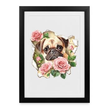 Carlin aux roses - Affiche encadrée (27 × 37 cm) - noir - Devant