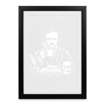 Étude du café d’Edgar Allan Poe avec le crâne - Affiche encadrée (27 × 37 cm) - noir - Devant