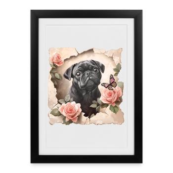 Carlin avec papillon - Affiche encadrée (27 × 37 cm) - noir - Devant