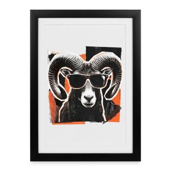 Lunettes de soleil mouflon vintage - Affiche encadrée (27 × 37 cm) - noir - Devant