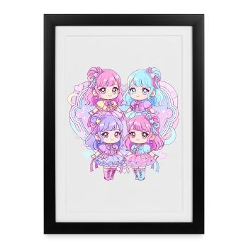Quatuor Kawaii Pastel - Affiche encadrée (27 × 37 cm) - noir - Devant
