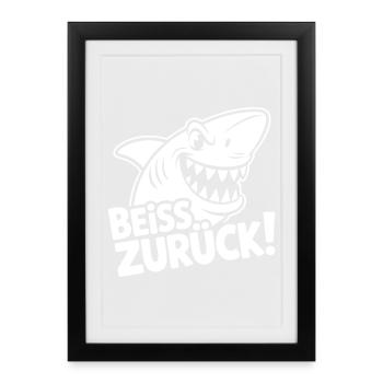 Beiß Zurück Hai Cartoon - Gerahmtes Poster (27 × 37 cm) - Schwarz - Vorne