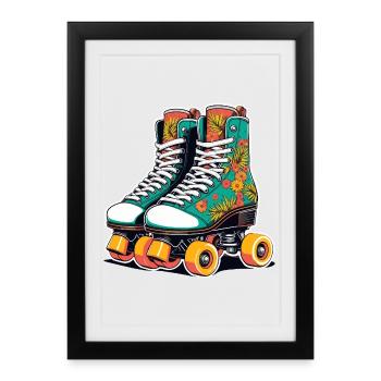 Patins à roulettes Floral Flair sarcelle - Affiche encadrée (27 × 37 cm) - noir - Devant