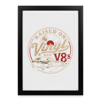 Passion vinyle et voitures V8 - Affiche encadrée (27 × 37 cm) - noir - Devant