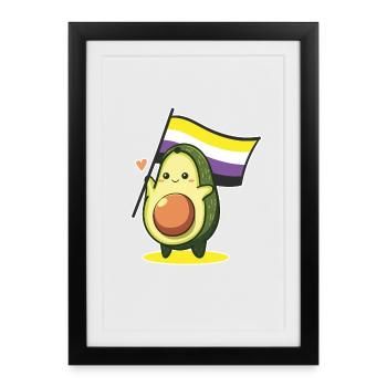 Avocat Drapeau Nonbinaire LGBT Queer CSD Fierté - Affiche encadrée (27 × 37 cm) - noir - Devant