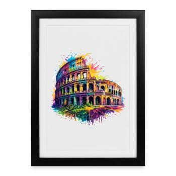 Colosseum Rome design coloré de splash en Italie - Affiche encadrée (27 × 37 cm) - noir - Devant