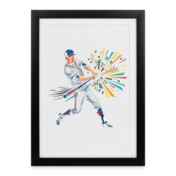 Pop Art coloré du batteur de baseball - Affiche encadrée (27 × 37 cm) - noir - Devant