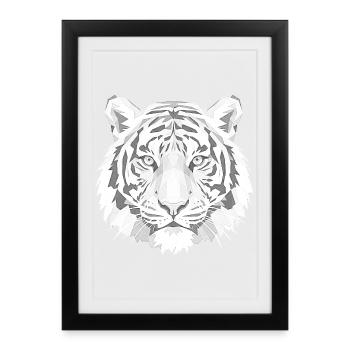 Tête de tigre géométrique grise - Affiche encadrée (27 × 37 cm) - noir - Devant