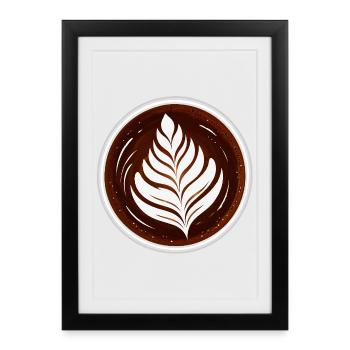 Latte Art Leaf Cappuccino Design - Affiche encadrée (27 × 37 cm) - noir - Devant
