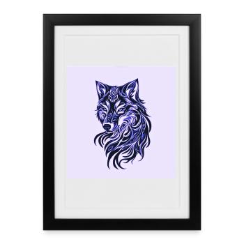 Wolf's line art in blue - Framed poster (27 × 37 cm) - black - Front