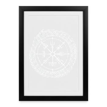 Vegvisir Midgard Serpent - Viking Compass - Framed poster (27 × 37 cm) - black - Front
