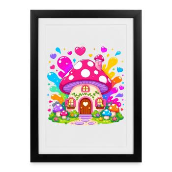 Colorful Mushroom House Magic - Framed poster (27 × 37 cm) - black - Front