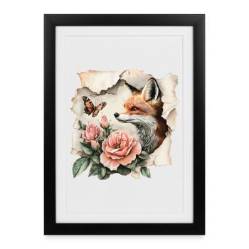 Fox with Butterfly - Framed poster (27 × 37 cm) - black - Front