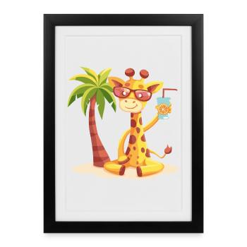 Giraffe Sommer Palme - Gerahmtes Poster (27 × 37 cm) - Schwarz - Vorne