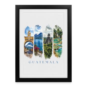 Voyage de vacances au Guatemala – Culture maya et motif paysager - Affiche encadrée (27 × 37 cm) - noir - Devant