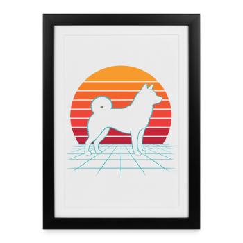 Shiba Inu Retro Kawaii Doge japonais - Affiche encadrée (27 × 37 cm) - noir - Devant