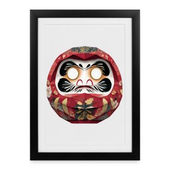 Floral Circle Daruma Festival Style Daruma Origami - Framed poster (27 × 37 cm) - black - Front