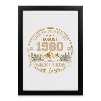 Août 1980 Anniversaire Original Vintage Montagne - Affiche encadrée (27 × 37 cm) - noir - Devant