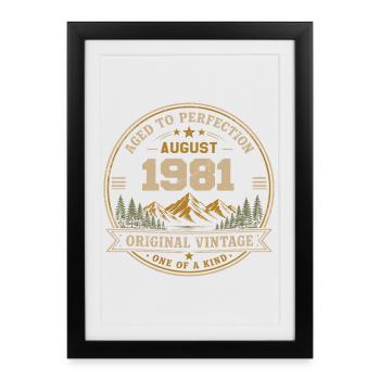 Août 1981 Anniversaire Original Vintage Montagne - Affiche encadrée (27 × 37 cm) - noir - Devant