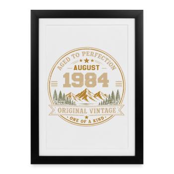 August 1984 Original Birthday Vintage Mountain - Framed poster (27 × 37 cm) - black - Front