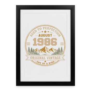 Août 1986 Anniversaire Original Vintage Montagne - Affiche encadrée (27 × 37 cm) - noir - Devant