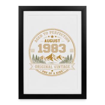 Août 1983 Anniversaire Original Vintage Montagne - Affiche encadrée (27 × 37 cm) - noir - Devant