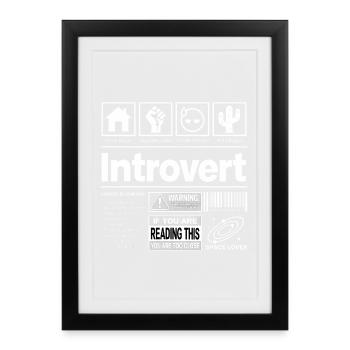 Introverti, drôle, casanier, espace personnel - Affiche encadrée (27 × 37 cm) - noir - Devant
