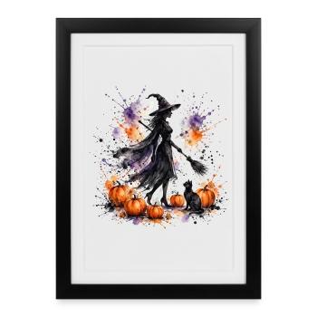 Sorcières - Sorcière Aquarelle - Affiche encadrée (27 × 37 cm) - noir - Devant