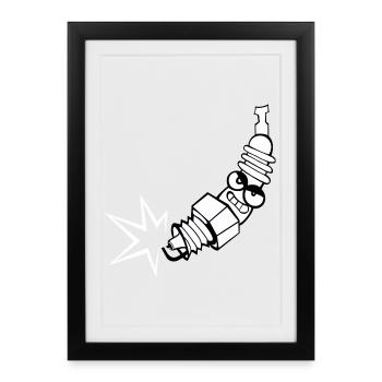 Spark plug comic with face - Framed poster (27 × 37 cm) - black - Front