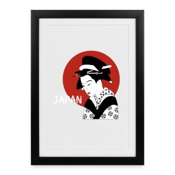japon geisha drapeau art femme cosplay manga kimon - Affiche encadrée (27 × 37 cm) - noir - Devant