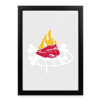 Steak avec os sur le gril - Affiche encadrée (27 × 37 cm) - noir - Devant