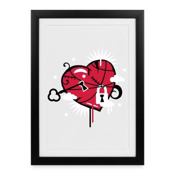 coeur lacé et réparé avec trou de serrure - Affiche encadrée (27 × 37 cm) - noir - Devant