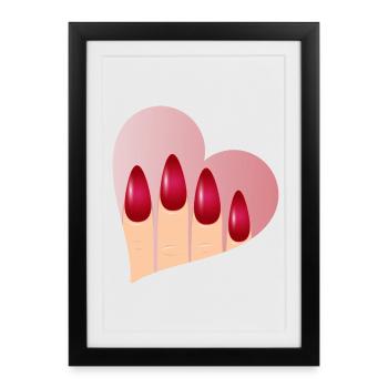 Manucure avec amour - coeur avec ongles rouges - Affiche encadrée (27 × 37 cm) - noir - Devant