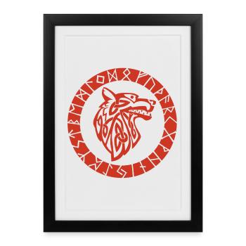 Viking emblem of the red wolf - Framed poster (27 × 37 cm) - black - Front