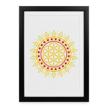 Flower of Life Yoga Mandala Colorful for Meditating - Framed poster (27 × 37 cm) - black - Front