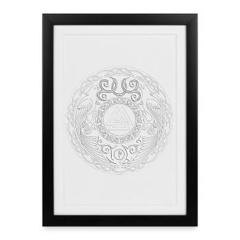 Mandala runique à triade centrale - Affiche encadrée (27 × 37 cm) - noir - Devant